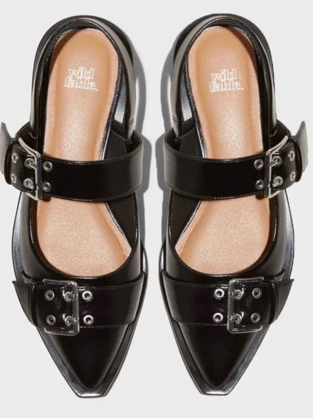 wild fable Black Pointed Mary Jane Buckle Mules with Double Straps